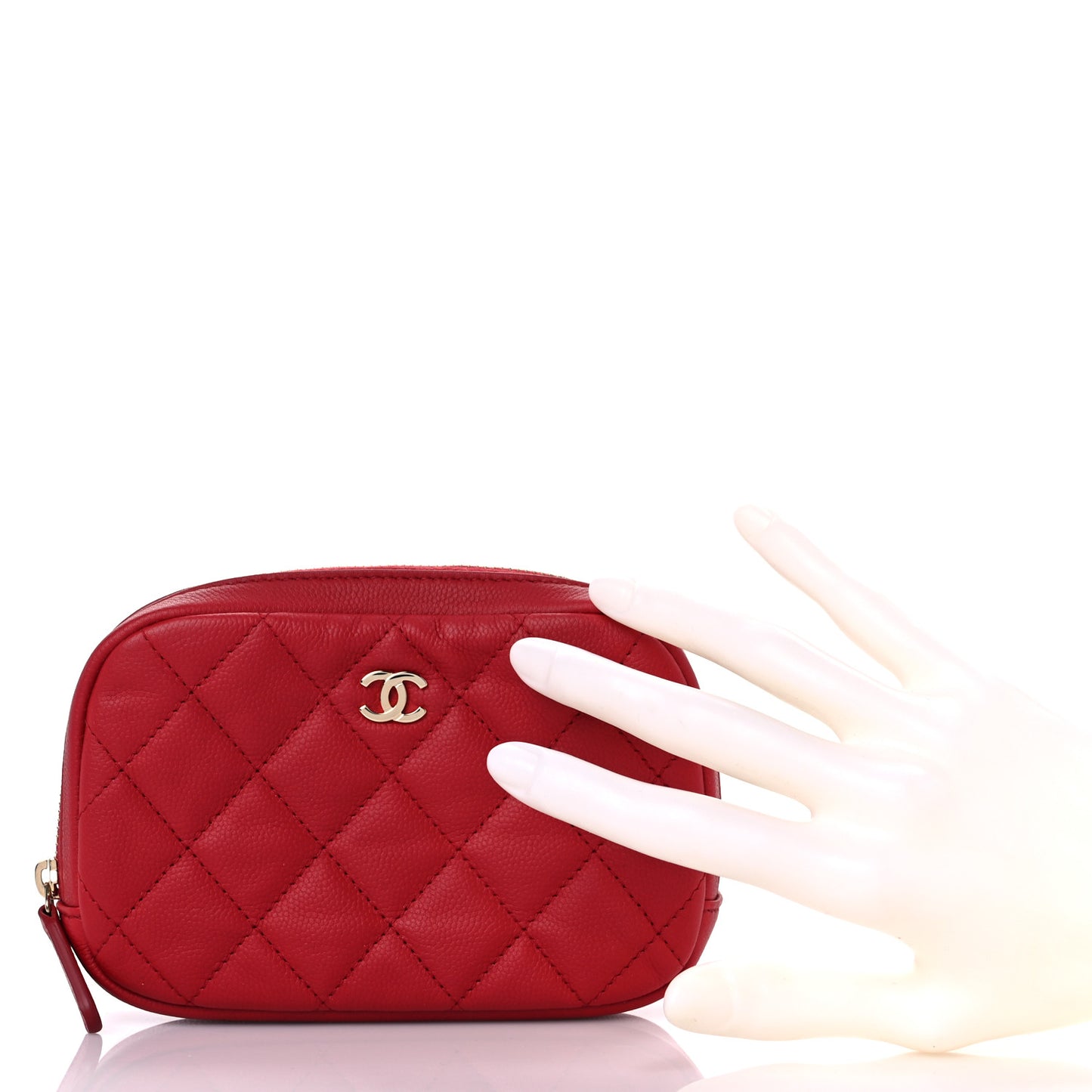Caviar Quilted Small Curvy Pouch Cosmetic Case Dark Red