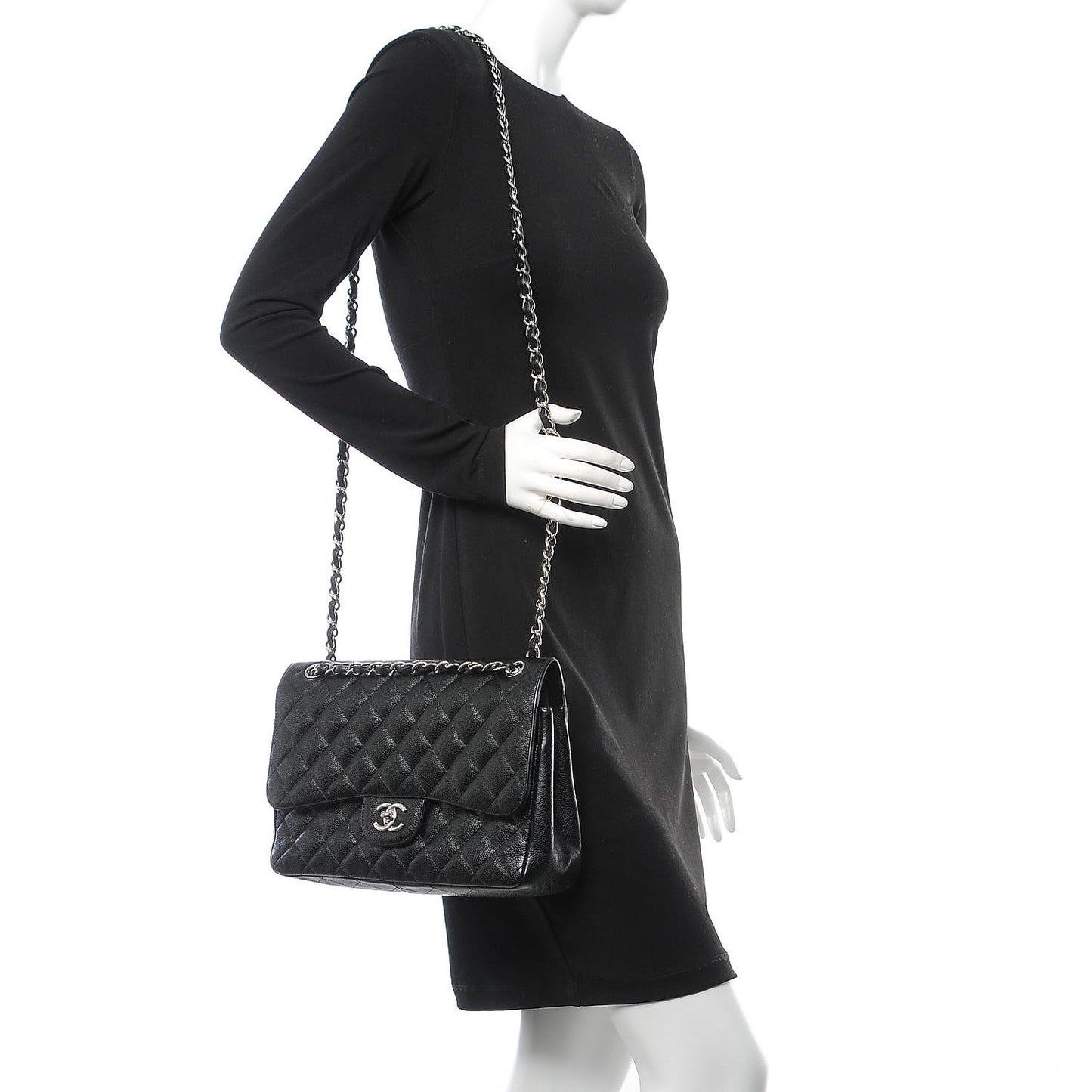 Caviar Quilted Jumbo Double Flap Black