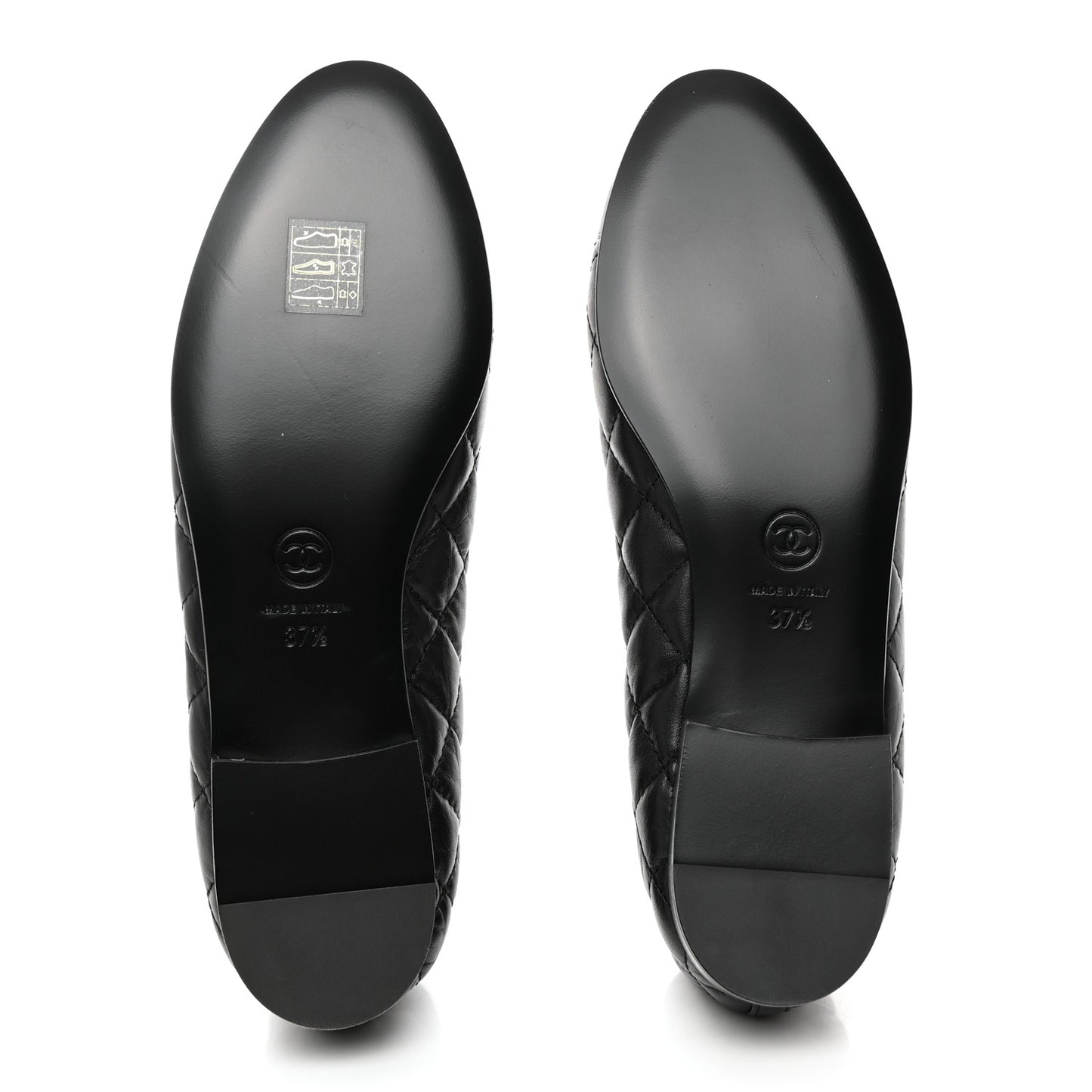 Aged Calfskin Quilted CC Cap Toe Ballerina Flats 37.5 Black