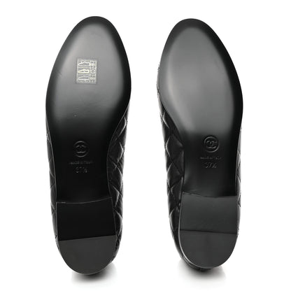 Chanel Aged Calfskin Quilted CC Cap Toe Ballerina Flats 37.5 Black 6 of 9
