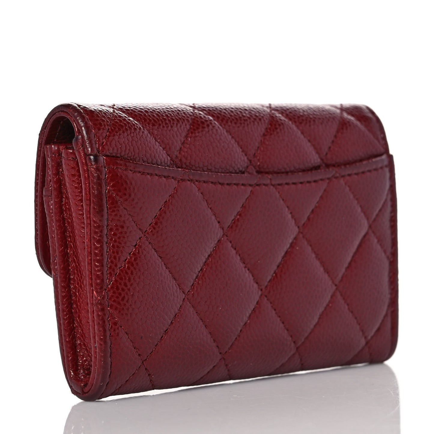 Caviar Quilted Flap Card Holder Wallet Burgundy