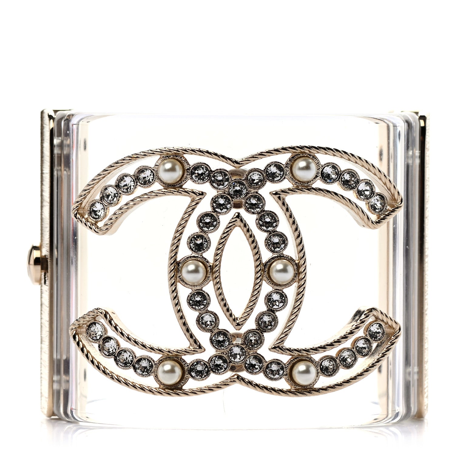 Chanel Transparent Pearl Crystal CC Cuff Golden Pearly White 1 of 4