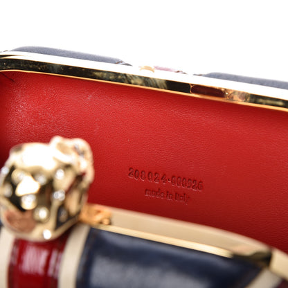 Alexander McQueen Patent Calfskin Britannia Skull Box Clutch Red Blue 6 of 7