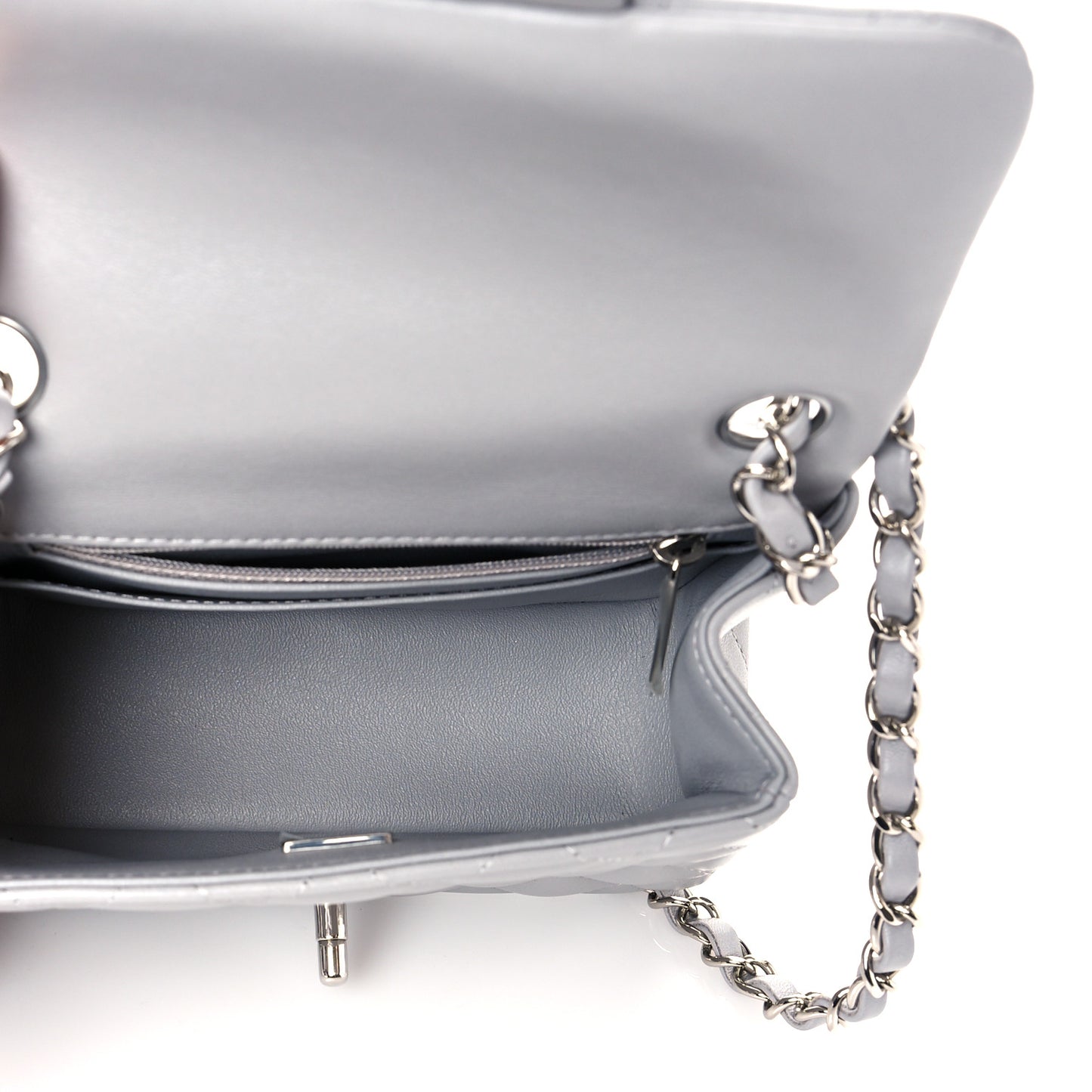 Lambskin Quilted Mini Square Flap Light Grey