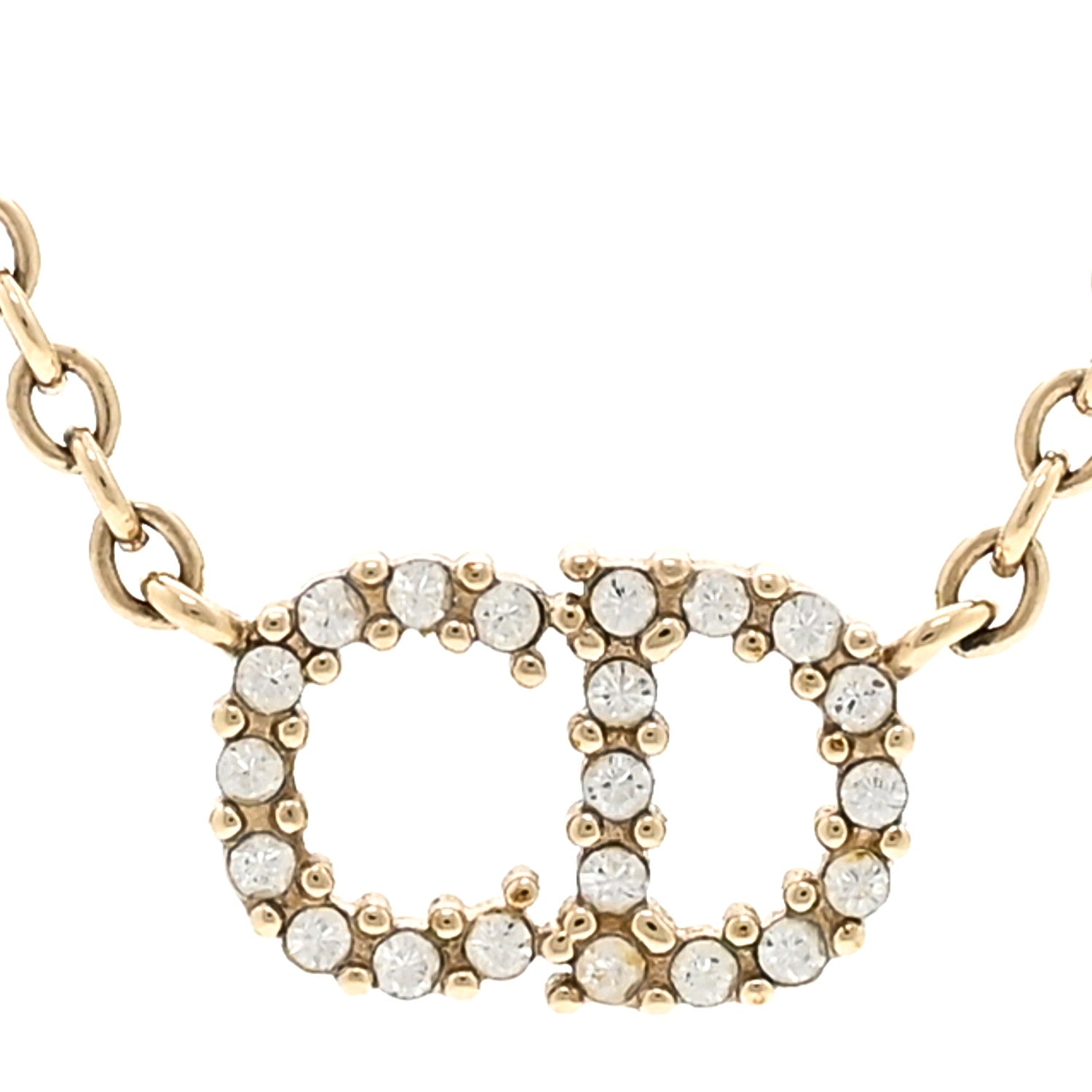 Christian Dior Metal Crystal CD Necklace Gold 4 of 5