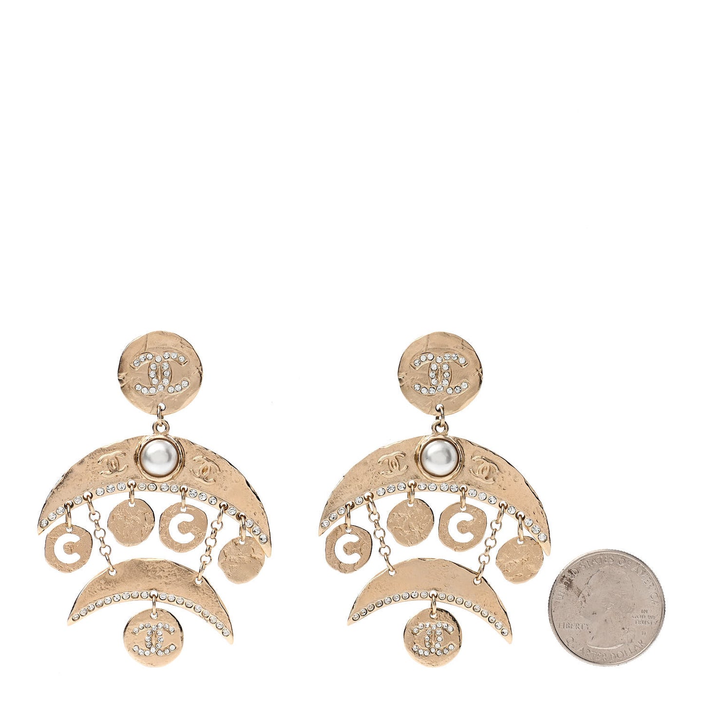 Crystal Pearl Coco Dangle Earrings Gold