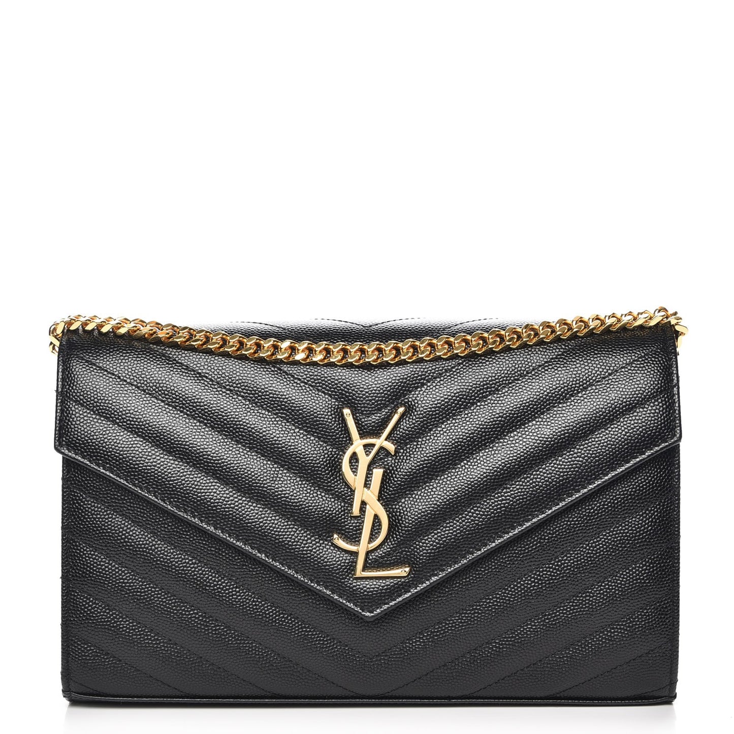 Grain De Poudre Matelasse Chevron Monogram Chain Wallet Black