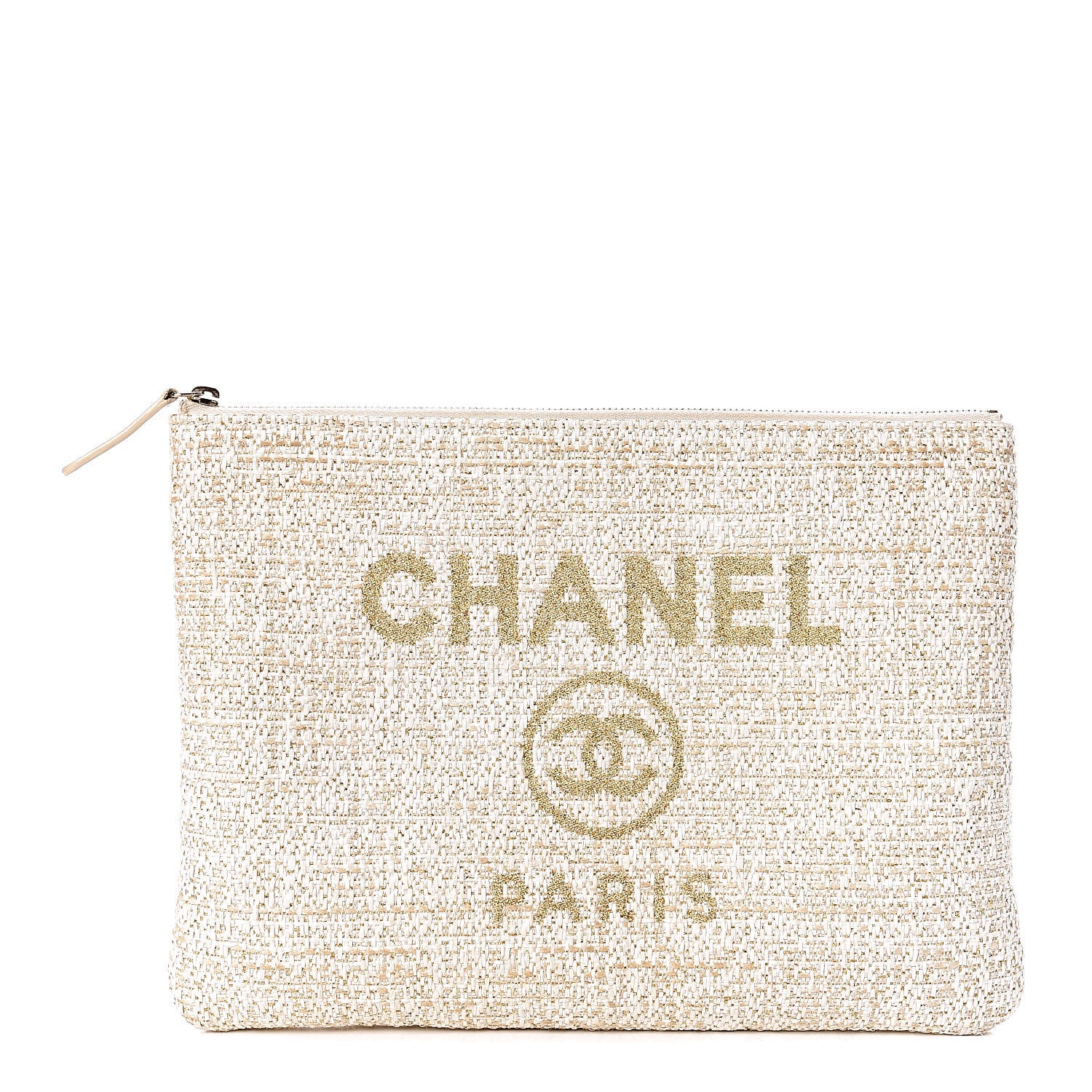 Chanel Woven Straw Raffia Medium Deauville Cosmetic Pouch Ivory 1 of 9