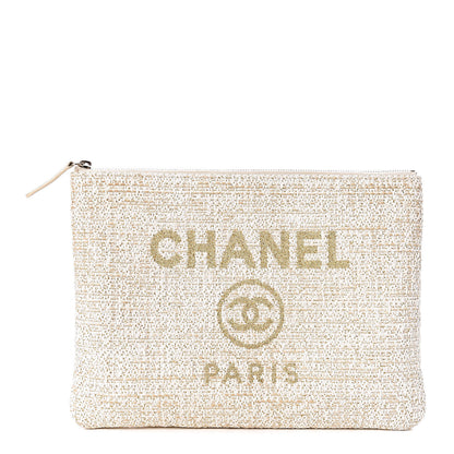 Chanel Woven Straw Raffia Medium Deauville Cosmetic Pouch Ivory 1 of 9