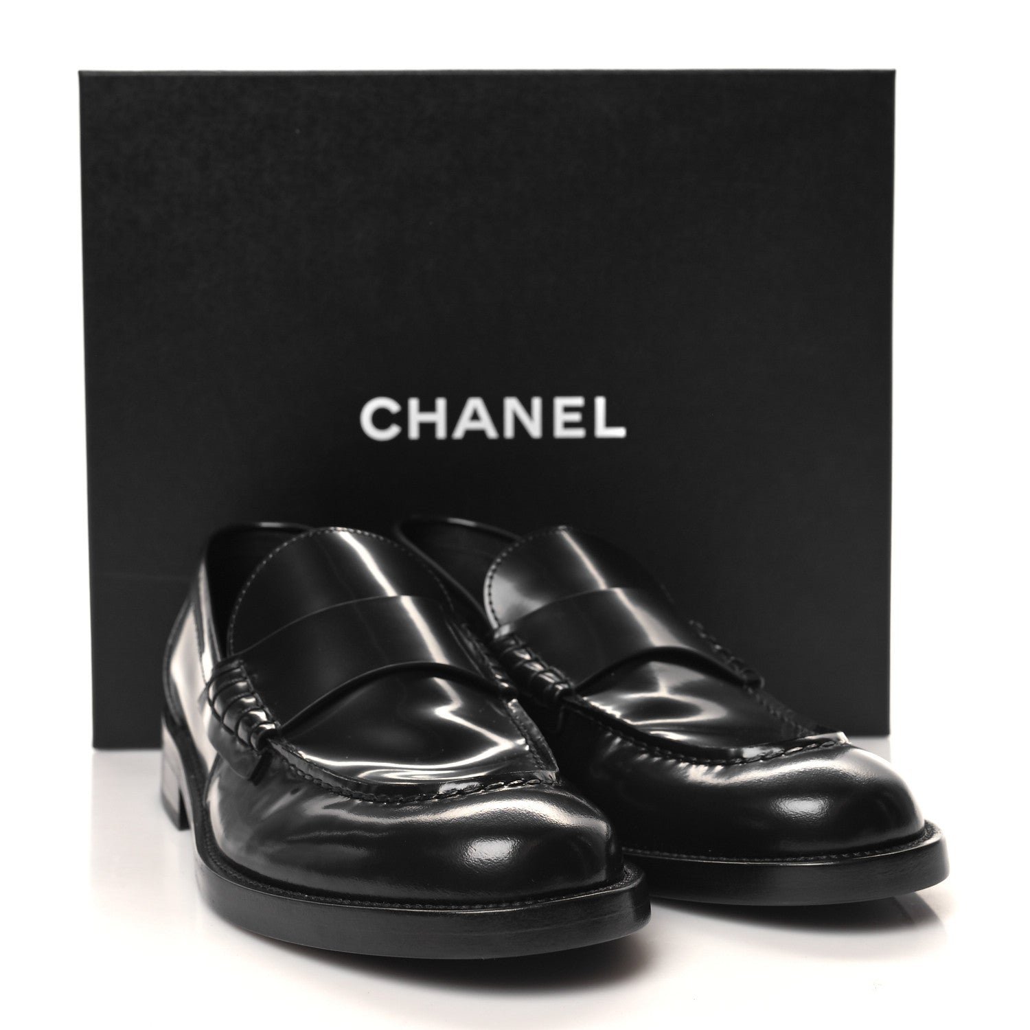 Chanel Shiny Calfskin Logo Loafers 38.5 Black 9 of 9