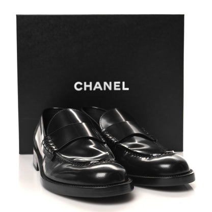 Chanel Shiny Calfskin Logo Loafers 38.5 Black 9 of 9