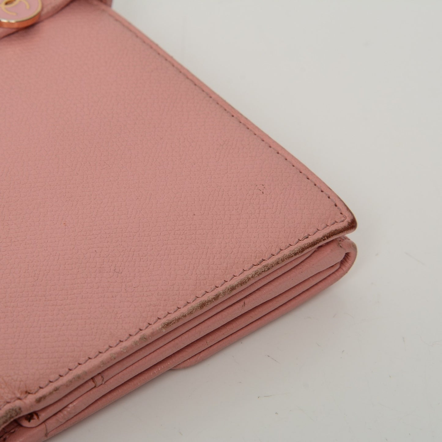 Grained Calfskin CC Button Wallet Pink