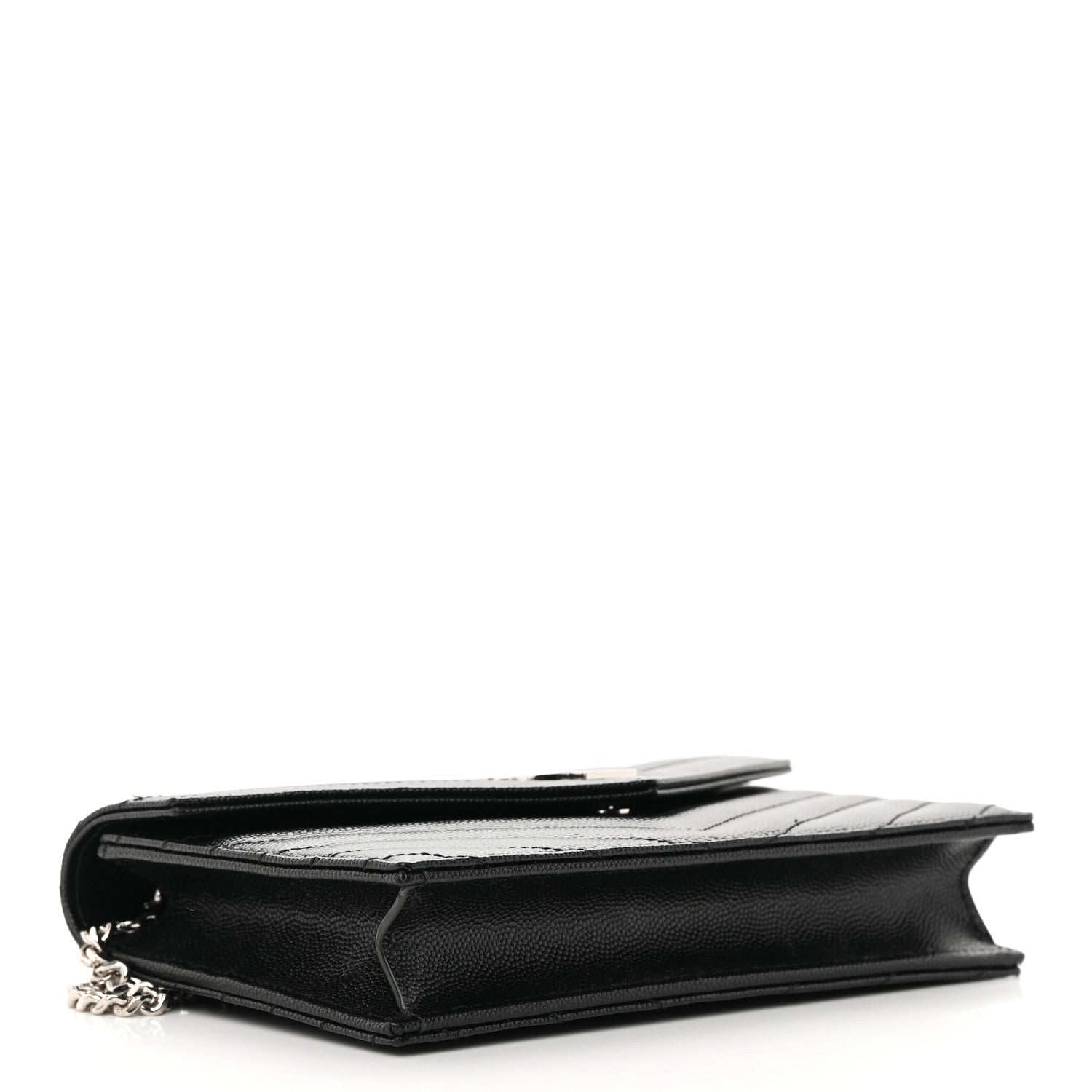 Saint Laurent Grain De Poudre Matelasse Chevron Monogram Envelope Chain Wallet Black 4 of 12