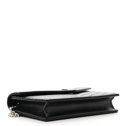 Saint Laurent Grain De Poudre Matelasse Chevron Monogram Envelope Chain Wallet Black 4 of 12