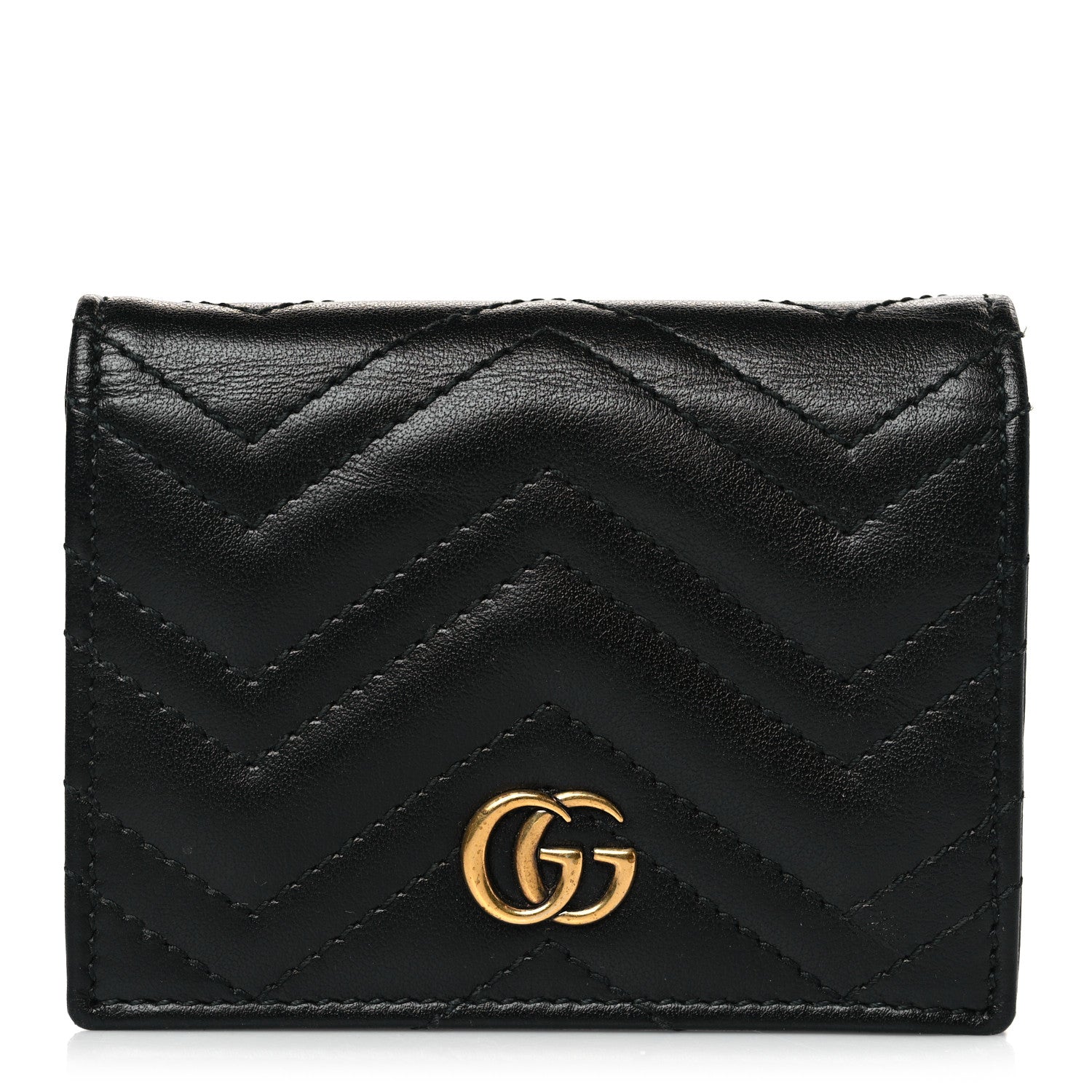 Gucci Calfskin Matelasse GG Marmont Card Case Wallet Black 1 of 7
