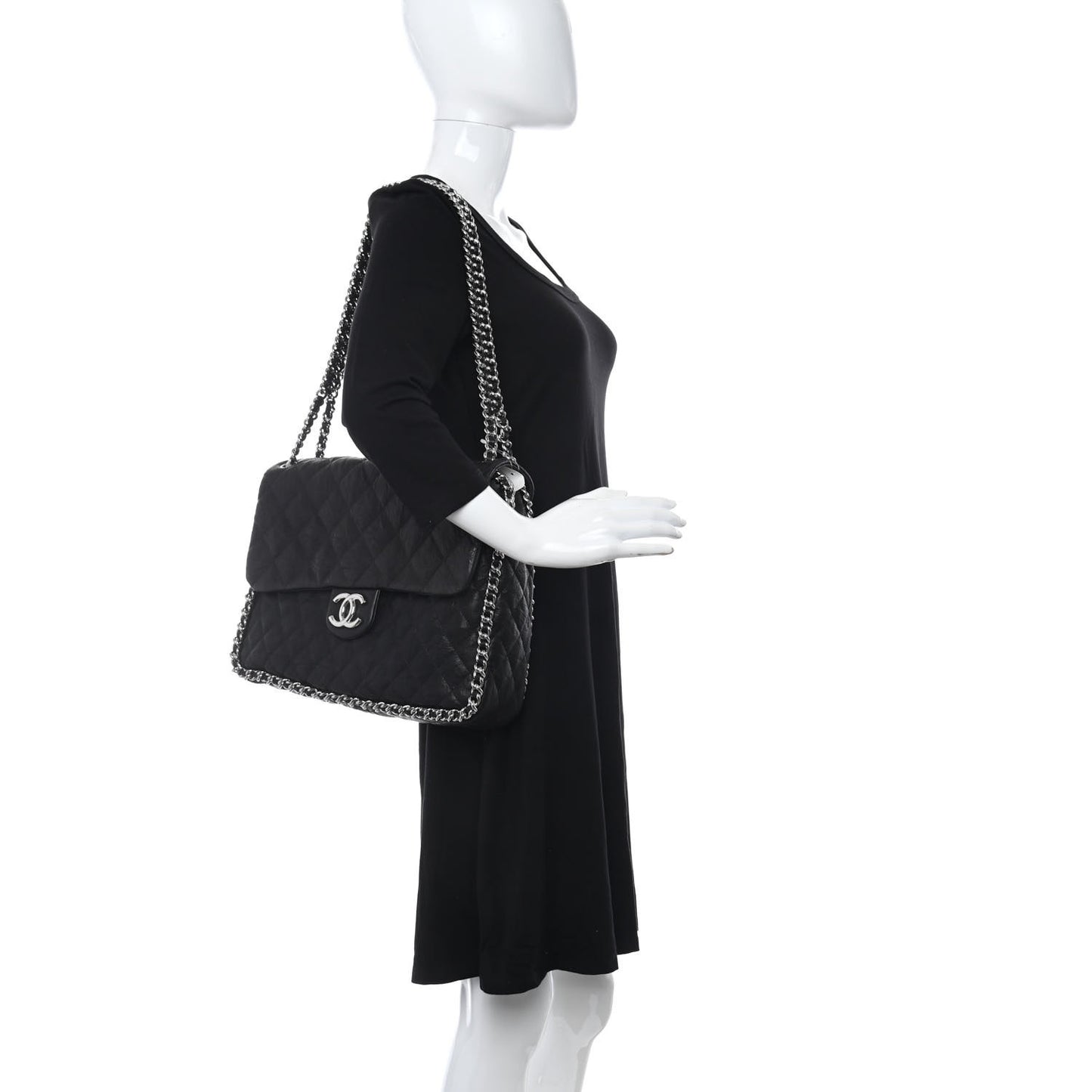 Washed Lambskin Quilted Maxi Chain Around Flap Black