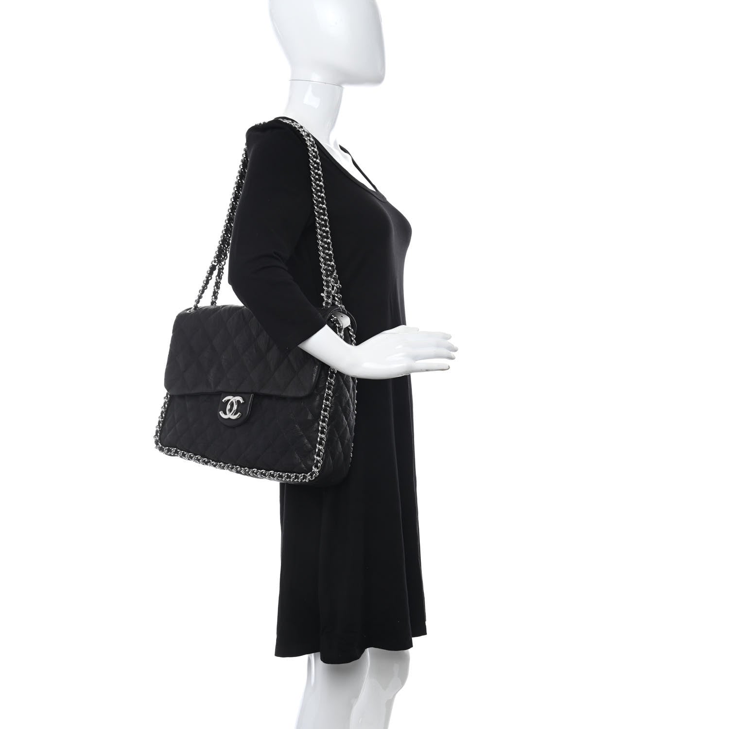 Chanel Washed Lambskin Quilted Maxi Chain Around Flap Black 2 of 10