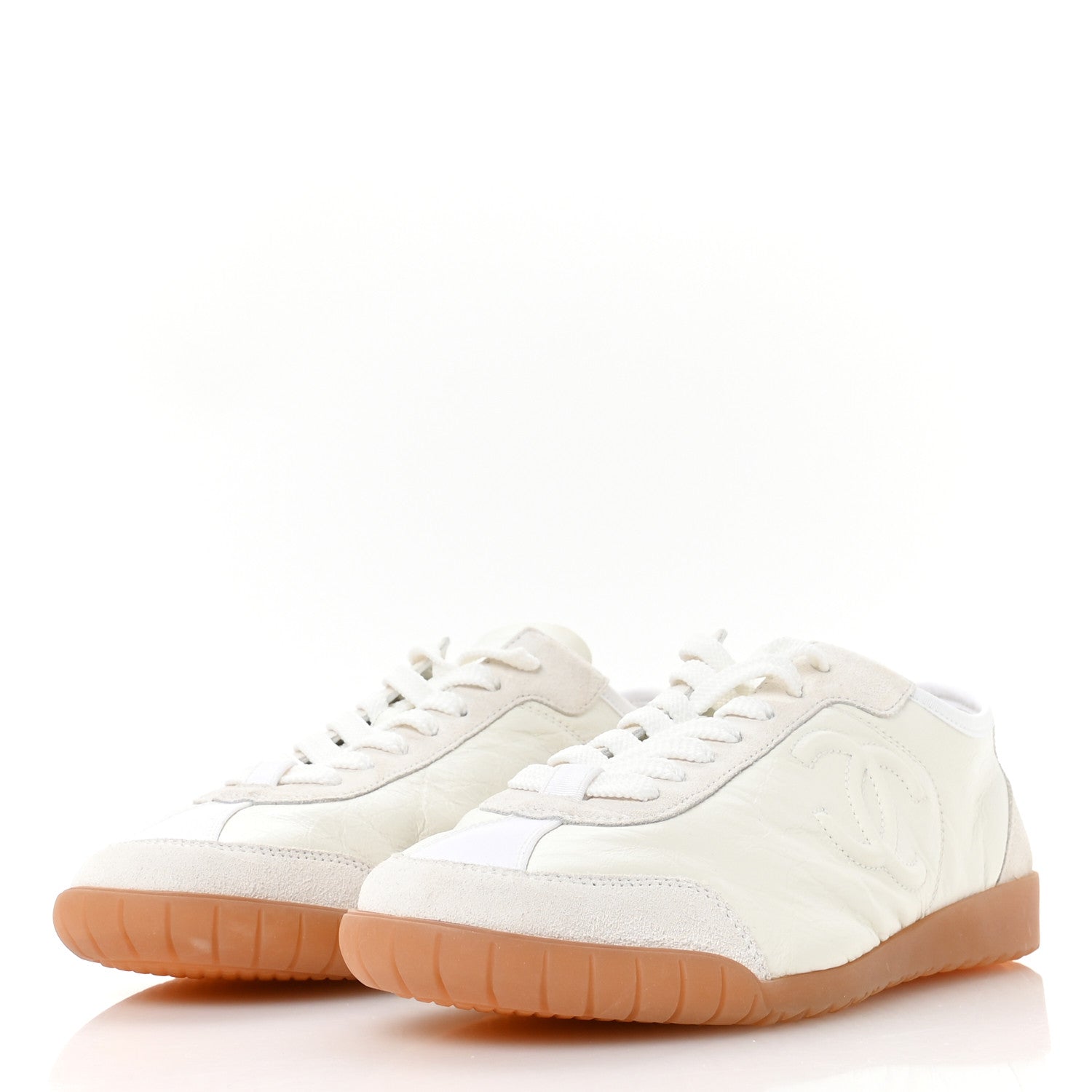 Chanel Calfskin Suede Womens CC Sneakers 39.5 White 4 of 9