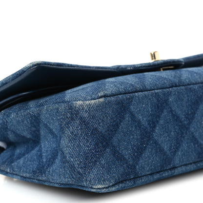 Chanel Printed Denim Quilted Medium Double Flap Dark Blue 10 of 11