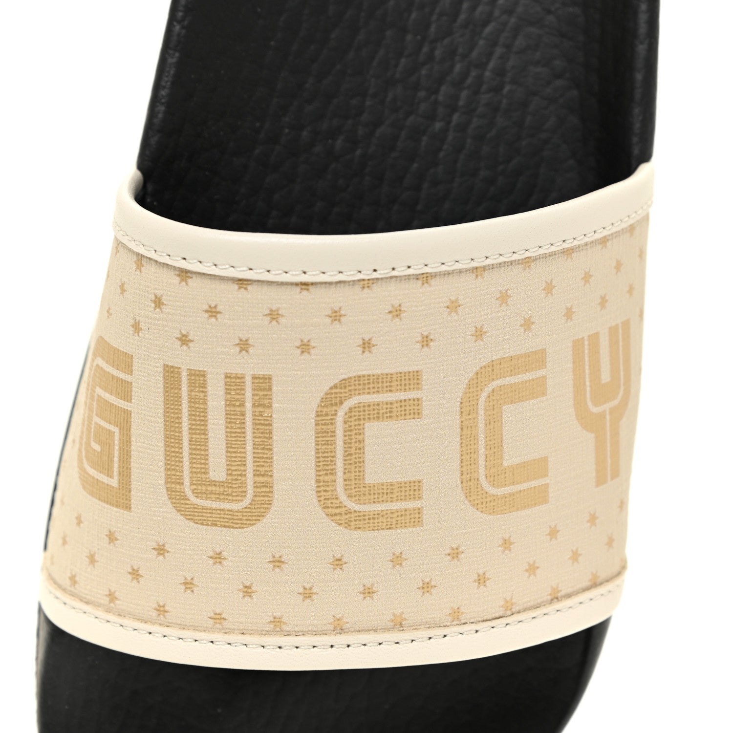Gucci X SEGA Supreme Canvas GUCCY Stars Womens Slide Sandals 37 Mystic White Gold 8 of 9