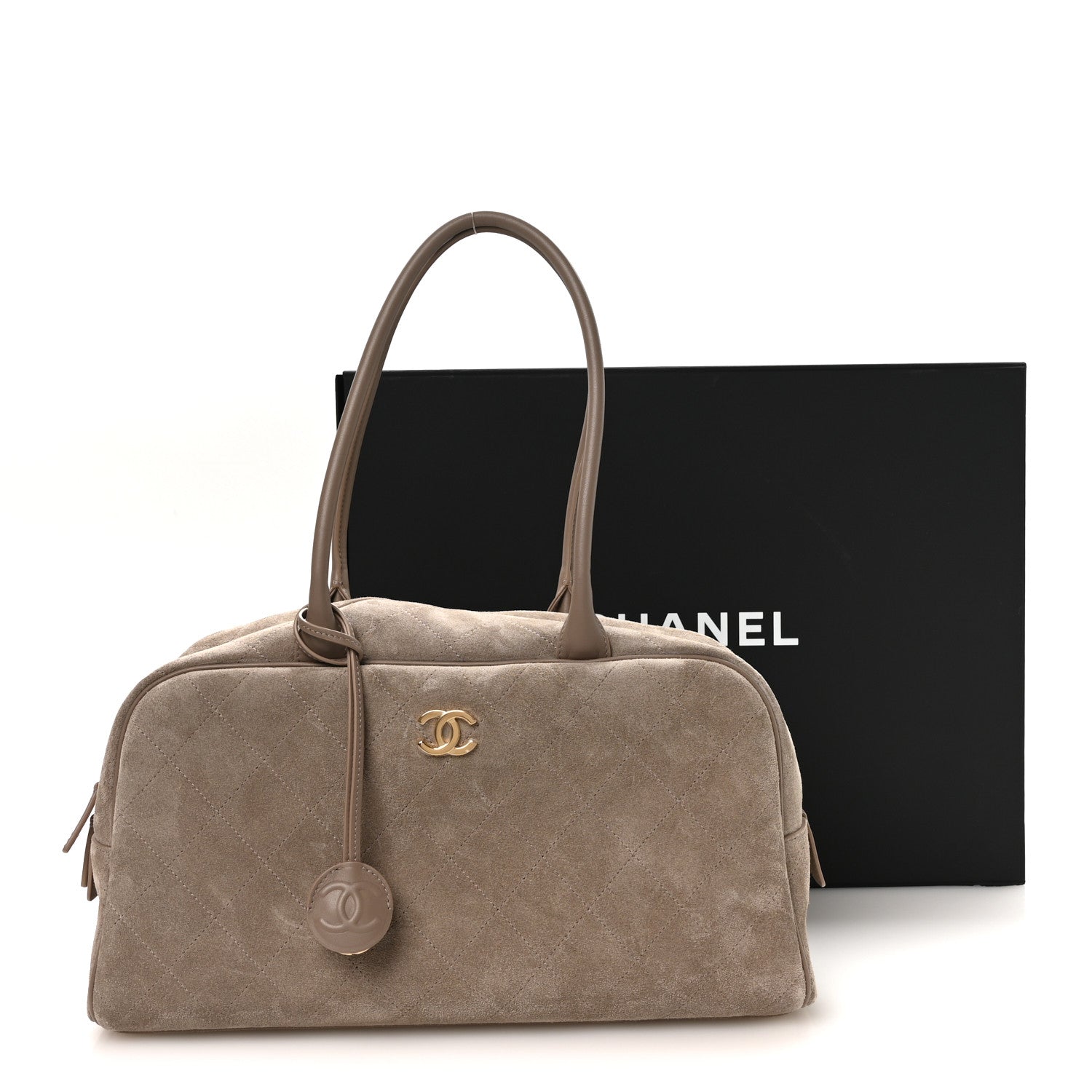 Chanel Suede Calfskin Large Perfect Bowling Bag Dark Beige 11 of 11