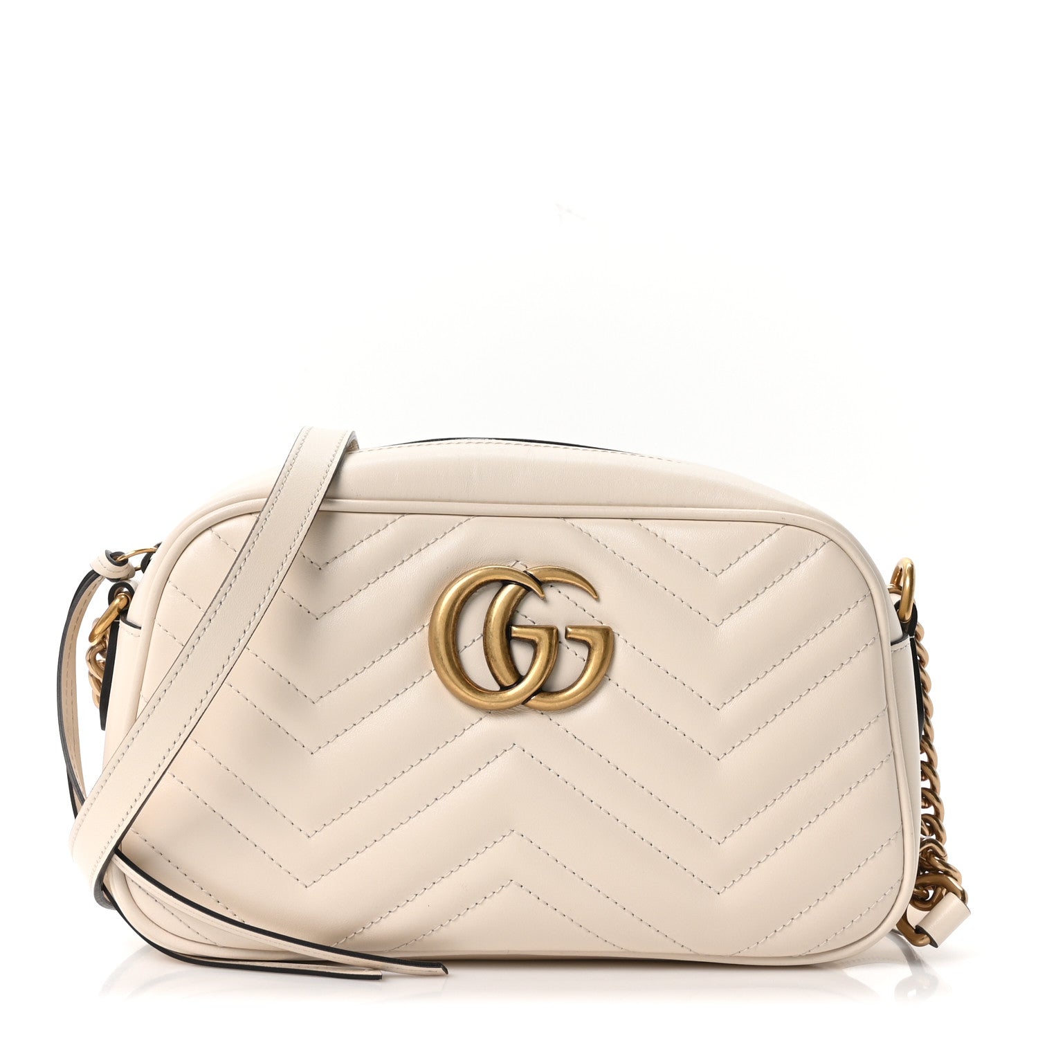 Gucci Calfskin Matelasse Small GG Marmont Chain Shoulder Bag White 1 of 10