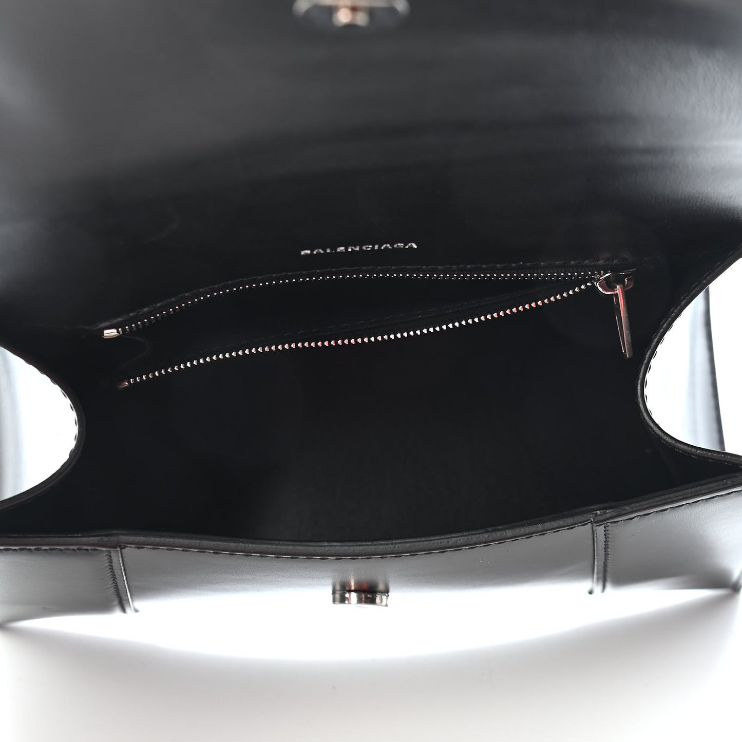 Shiny Box Calfskin Graffiti Logo Small Hourglass Top Handle Bag Black Silver