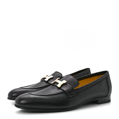 Hermes Goatskin Womens Paris Loafers 38.5 Black 3 of 9