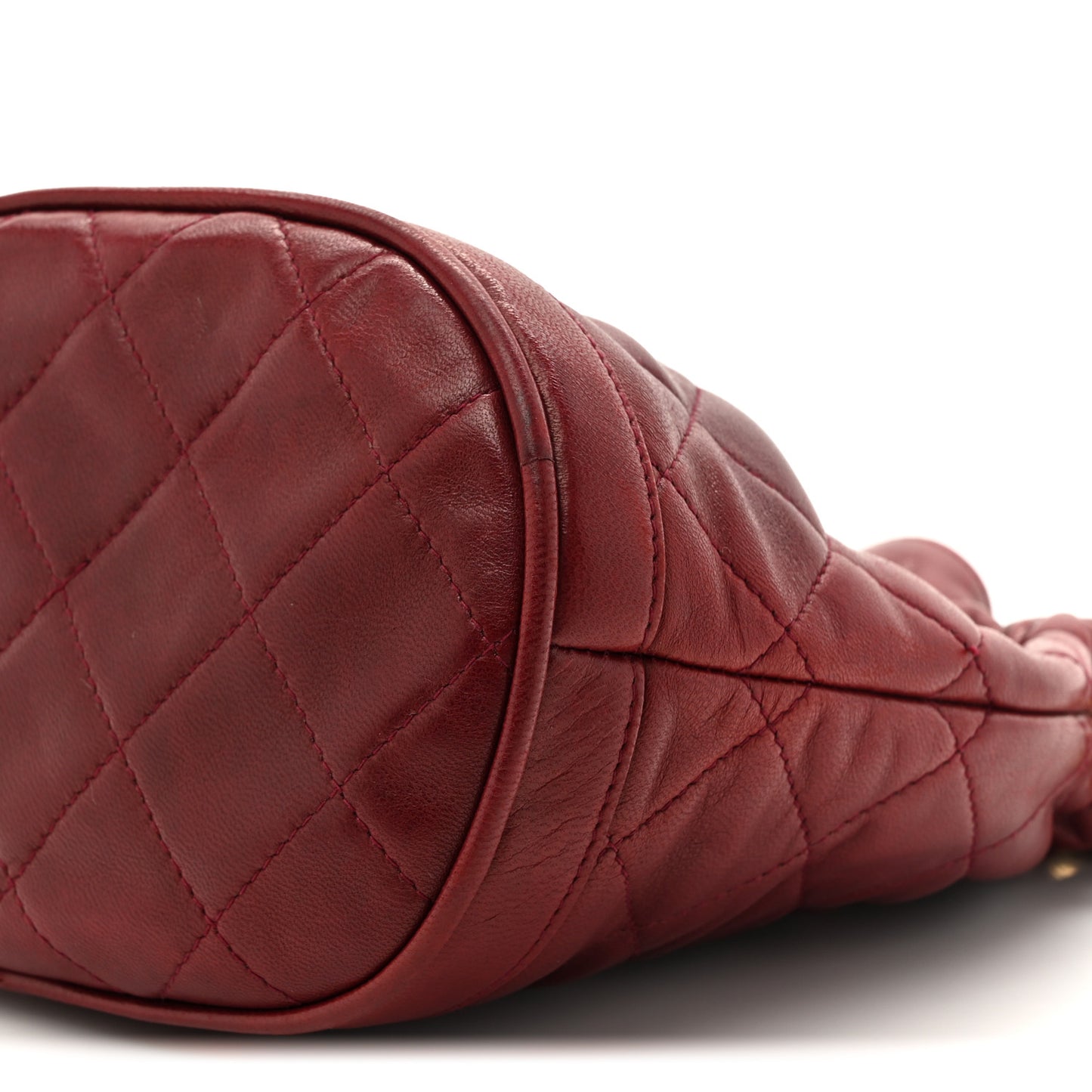 Lambskin Quilted Tassel Drawstring Pouch Red