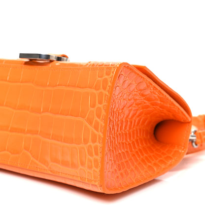 Balenciaga Shiny Calfskin Crocodile Embossed Small Hourglass Top Handle Bag Pop Orange 10 of 10