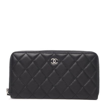 Chanel Lambskin Quilted Large Gusset Zip Around Wallet Black 1 of 9
