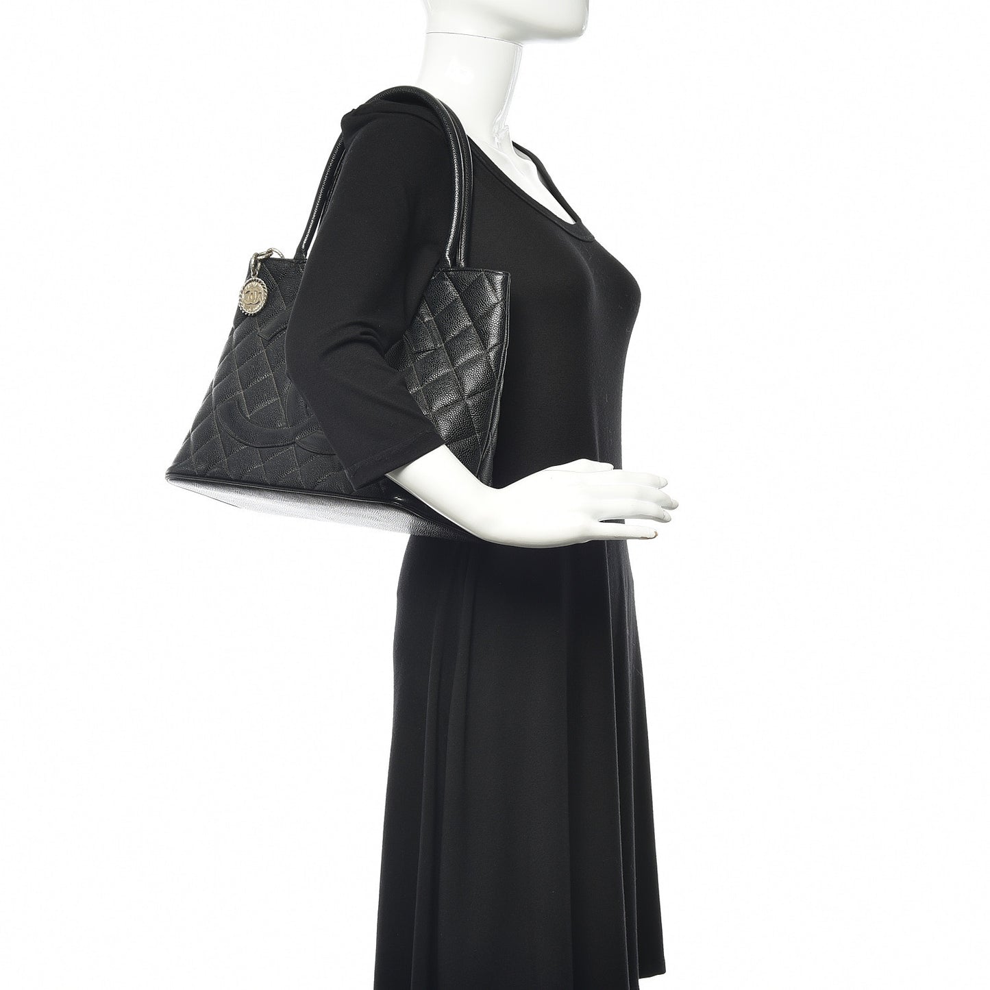 Caviar Quilted Medallion Tote Black