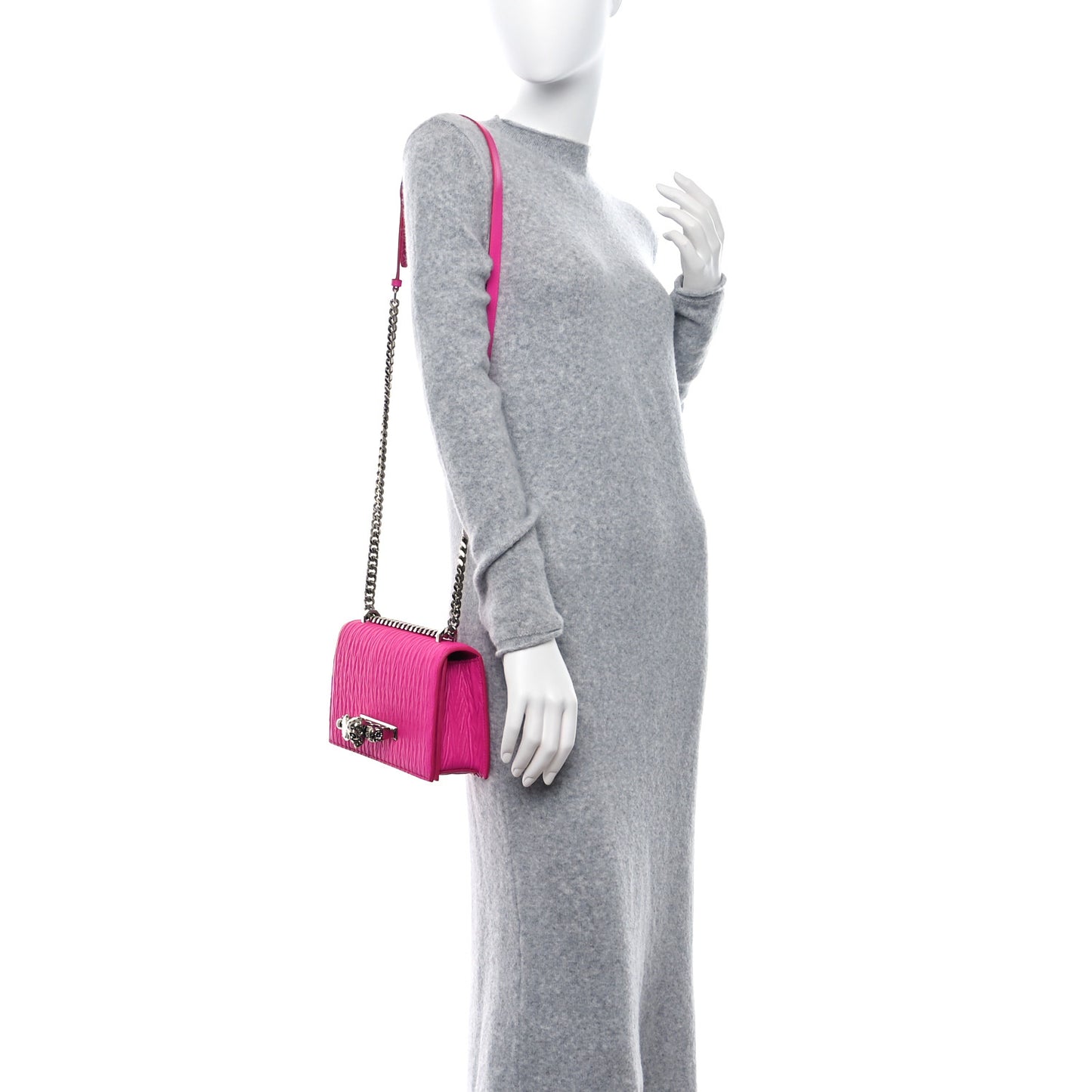 Lambskin Pleated Knuckle Shoulder Bag Fuchsia