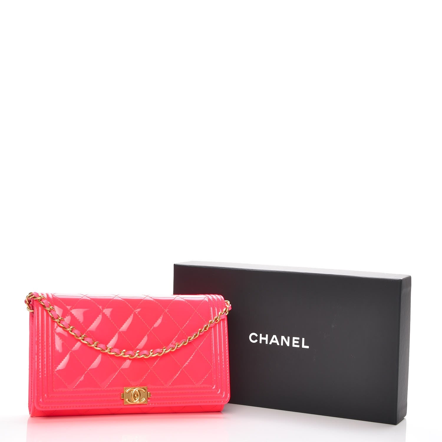 Chanel Patent Quilted Boy Wallet On Removable Chain WOC Pink 10 of 10