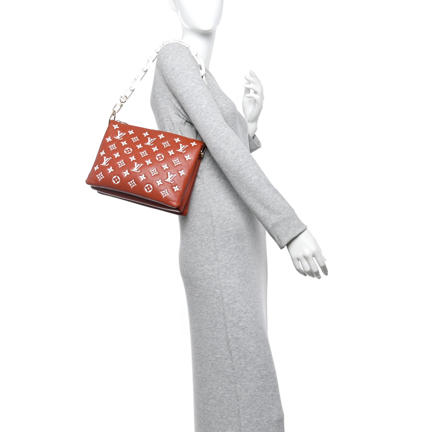 Louis Vuitton Lambskin Embossed Monogram Coussin PM Terracotta Brown 2 of 9