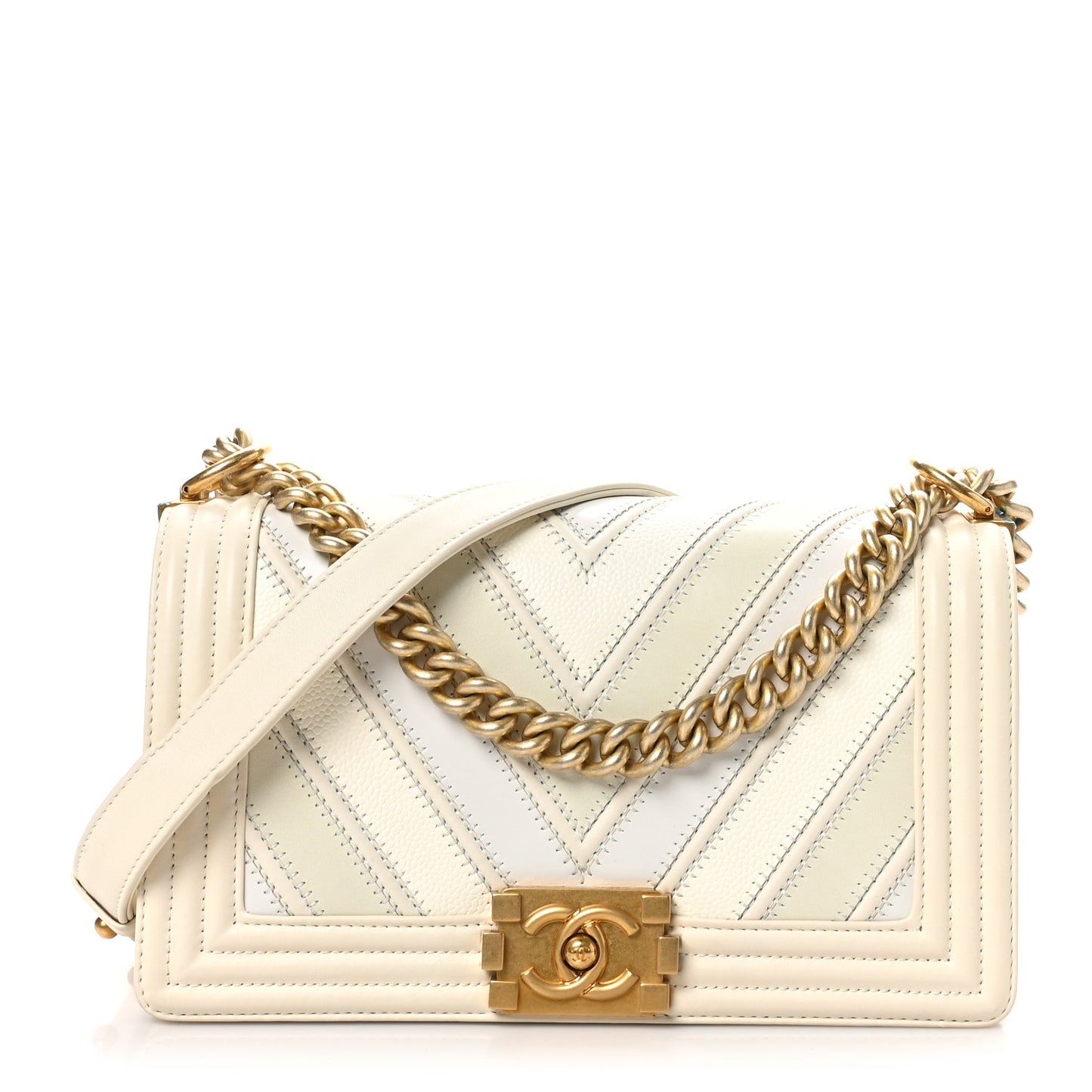 Caviar Suede Calfskin Chevron Medium Boy Flap White