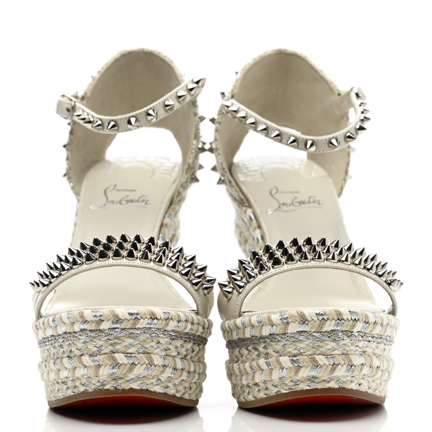 Christian Louboutin Calfskin Crocodile Embossed Madmonica 120 Wedge Sandals 38 Chalk 2 of 8