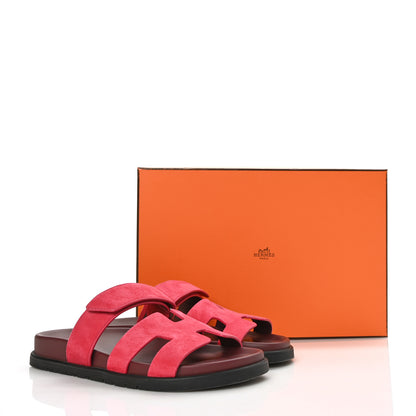 Hermes Suede Goatskin Womens Chypre Sandals 36.5 Rose Framboise 9 of 9