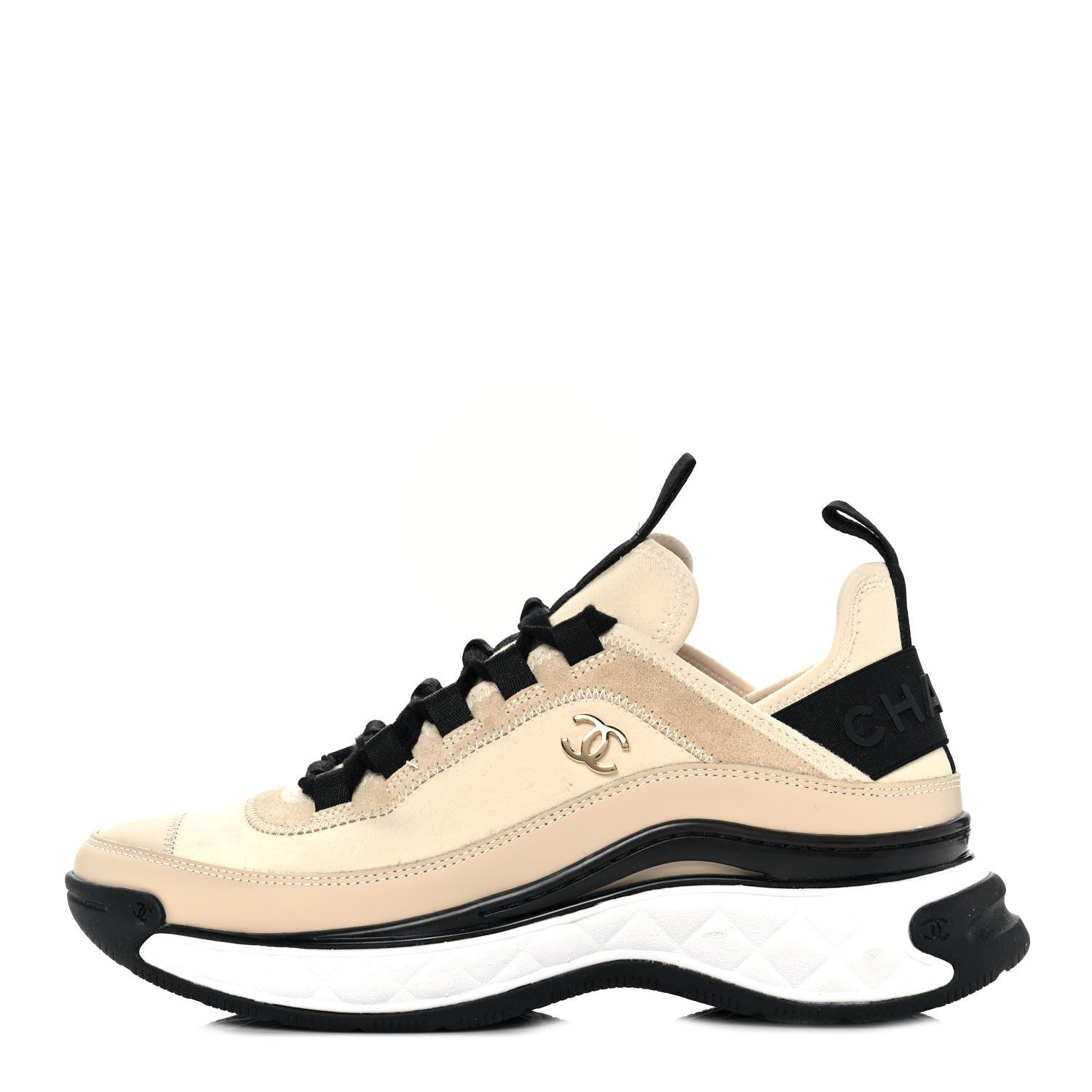 Chanel Velvet Calfskin Mixed Fibers CC Sneakers Ivory 37.5 Black 1 of 9