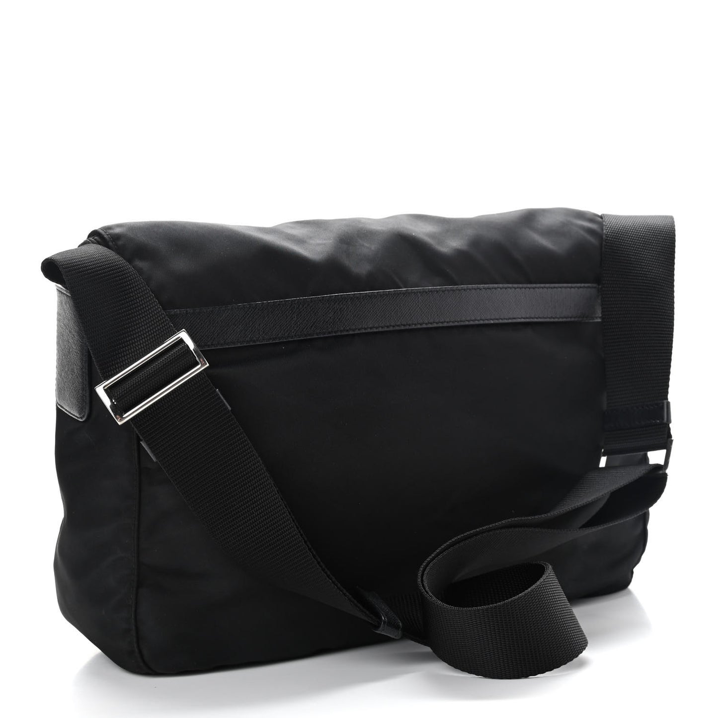 Tessuto Nylon Saffiano Double Buckle Messenger Shoulder Bag Black