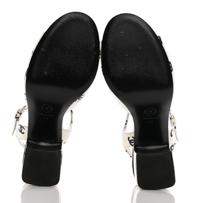 Chanel Printed Lambskin Coco Beach Sandals 39 White Black 5 of 19