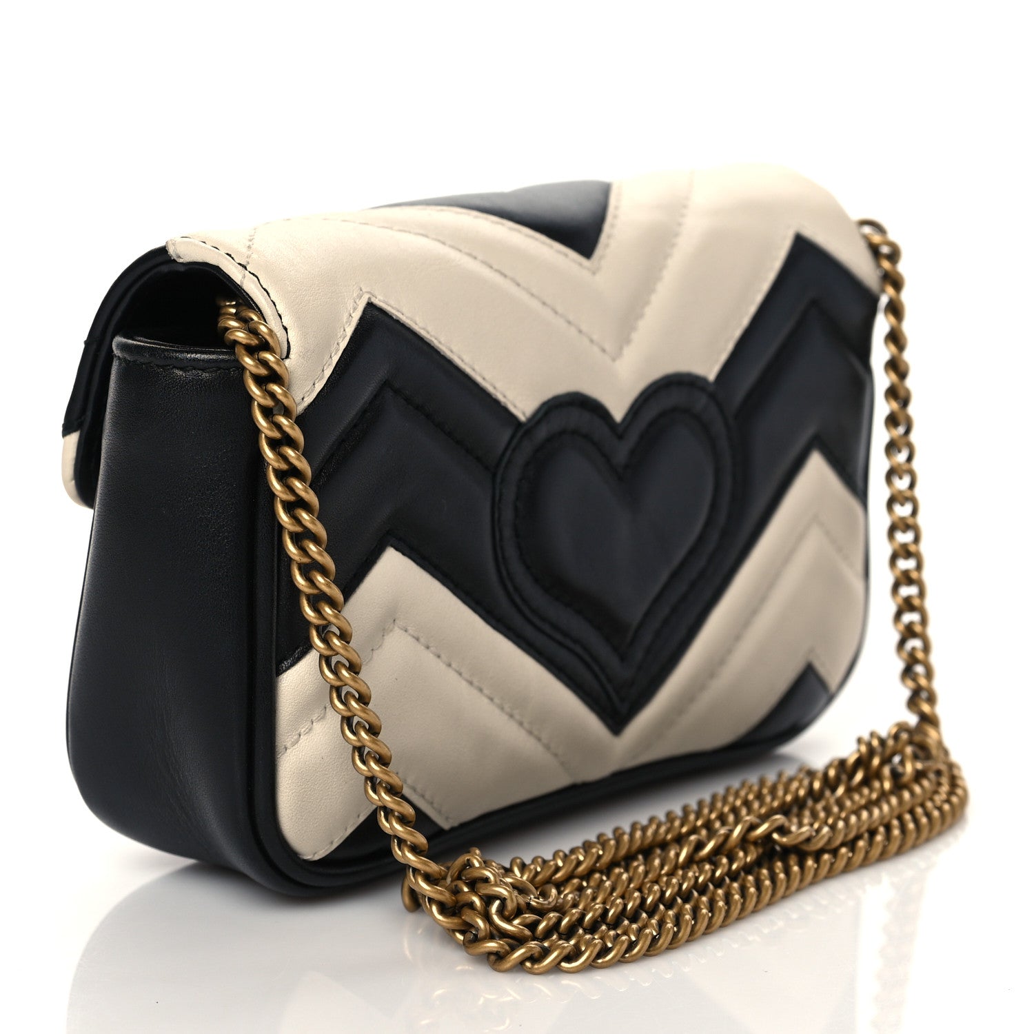 Gucci Calfskin Matelasse Super Mini GG Marmont Shoulder Bag Black White 3 of 10