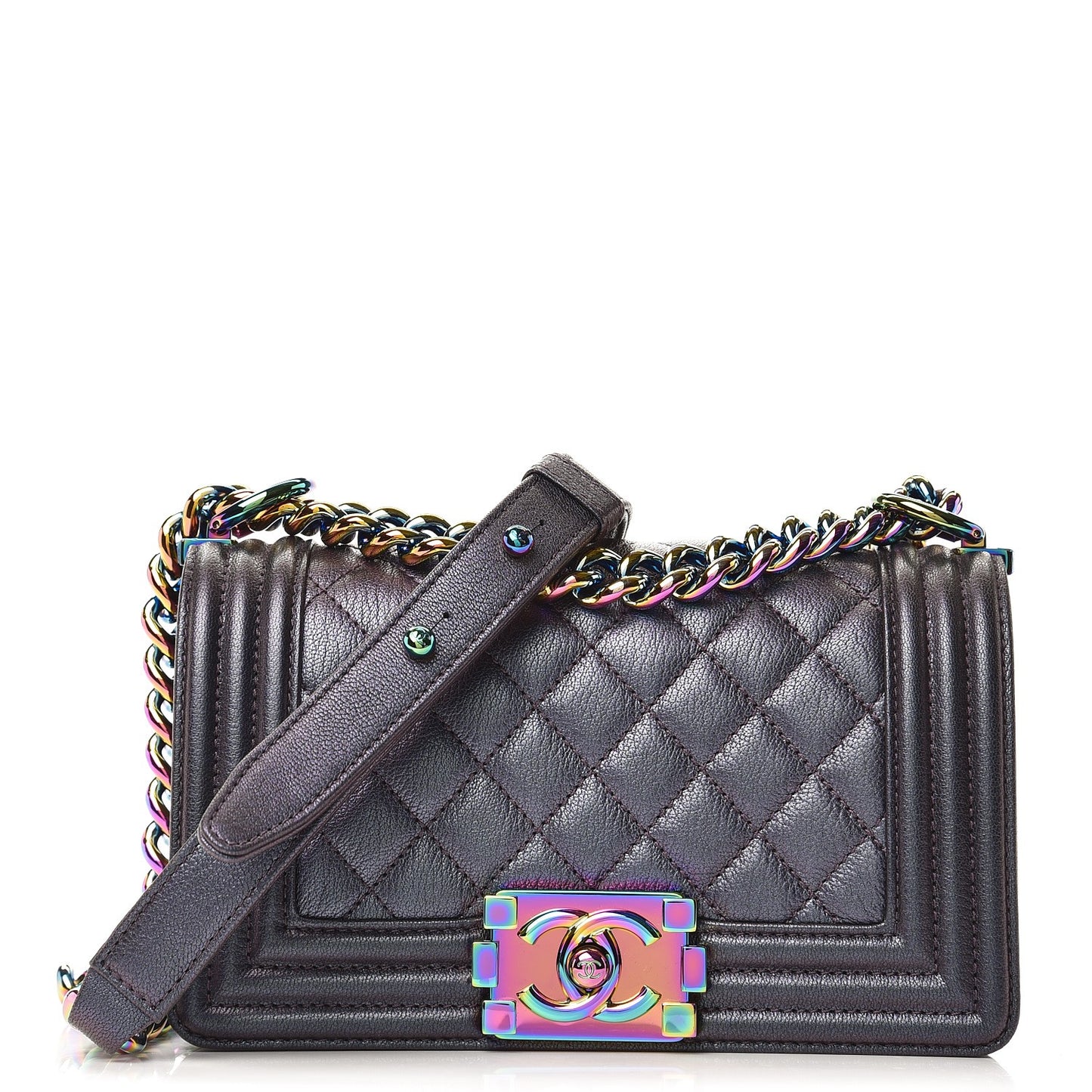 Iridescent Goatskin Quilted Small Boy Flap Purple