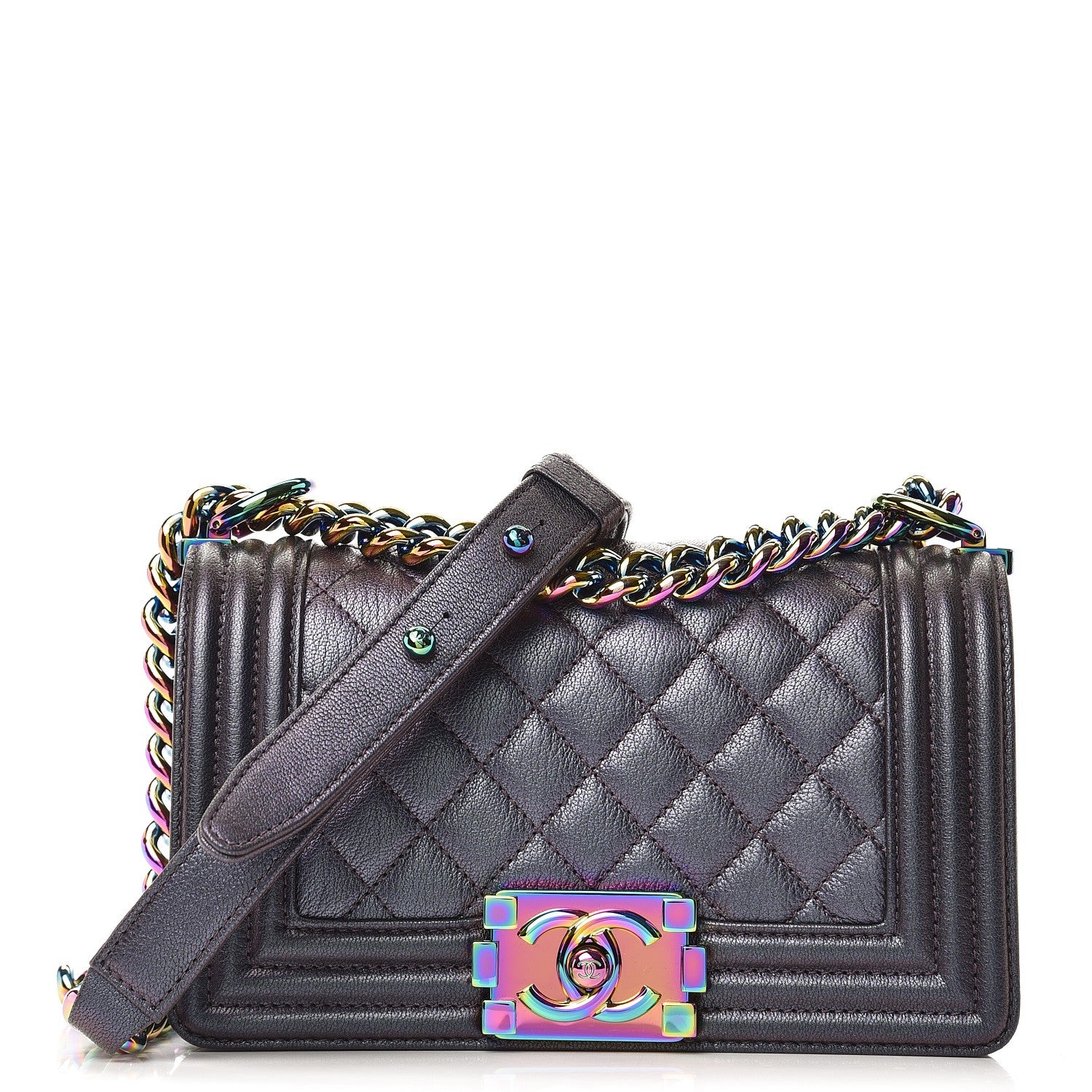 Chanel Iridescent Goatskin Quilted Small Boy Flap Purple 1 of 7