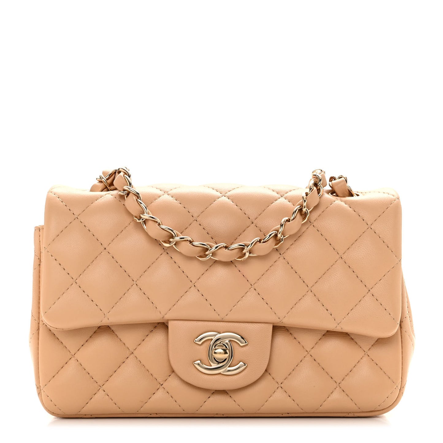 Lambskin Quilted Mini Rectangular Flap Beige