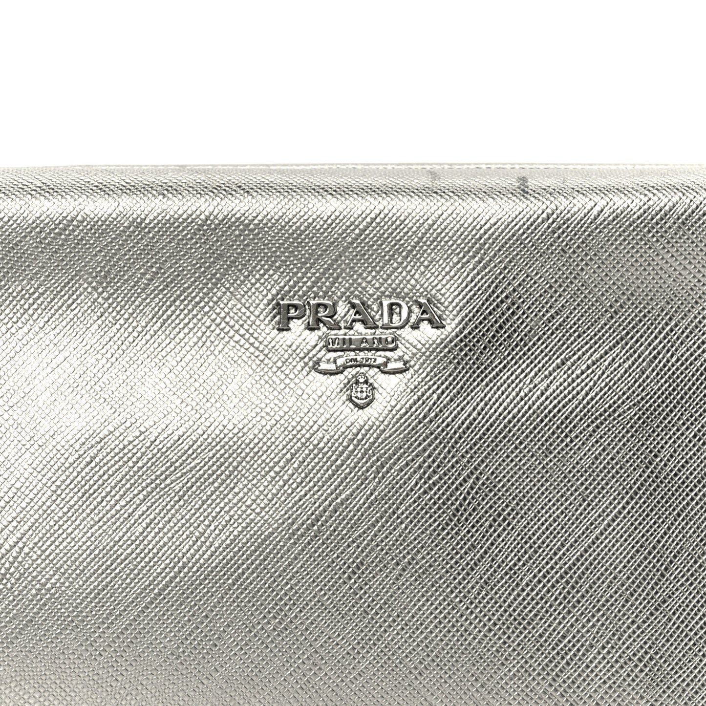 Metallic Saffiano Frame Clutch Cromo