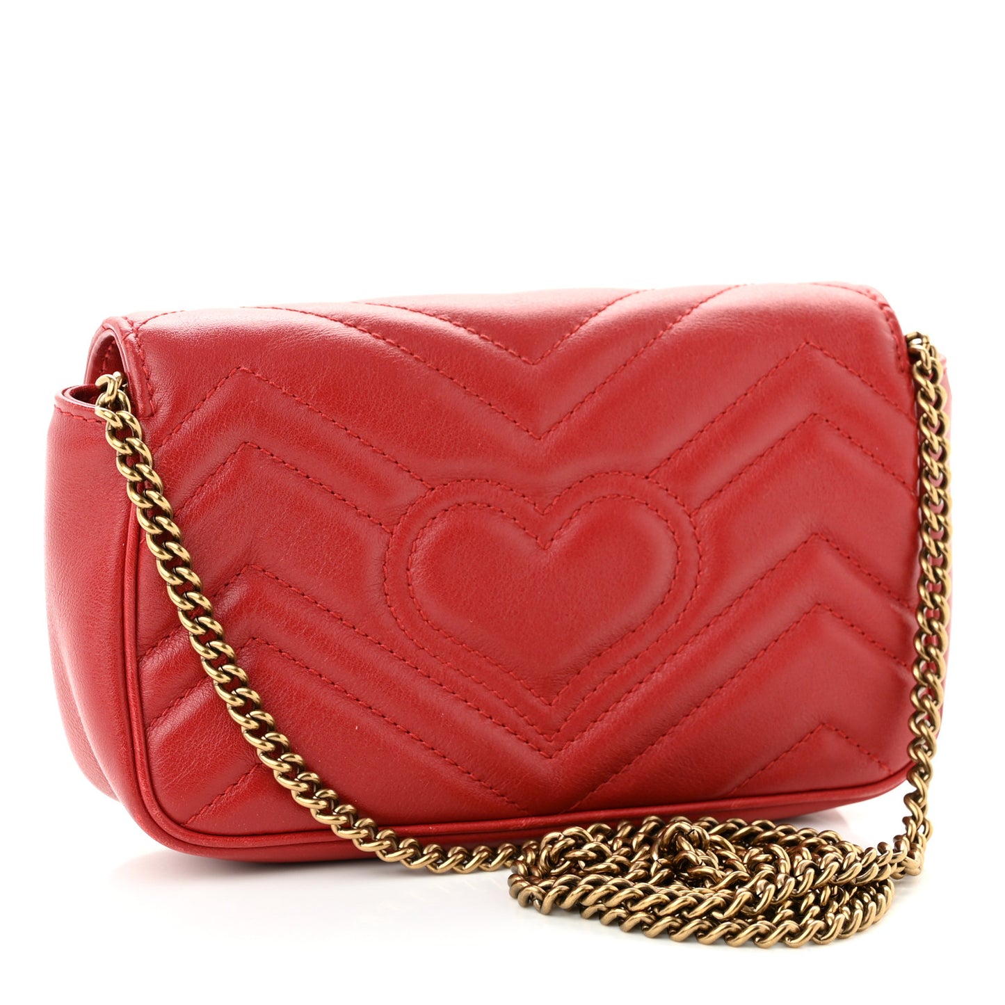 Calfskin Matelasse Super Mini GG Marmont Shoulder Bag Hibiscus Red
