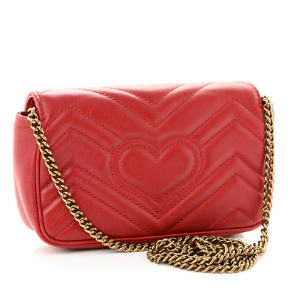 Gucci Calfskin Matelasse Super Mini GG Marmont Shoulder Bag Hibiscus Red 3 of 10