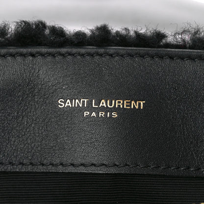 Saint Laurent Suede Shearling Y Quilted Monogram Small Loulou Chain Satchel Black 7 of 12
