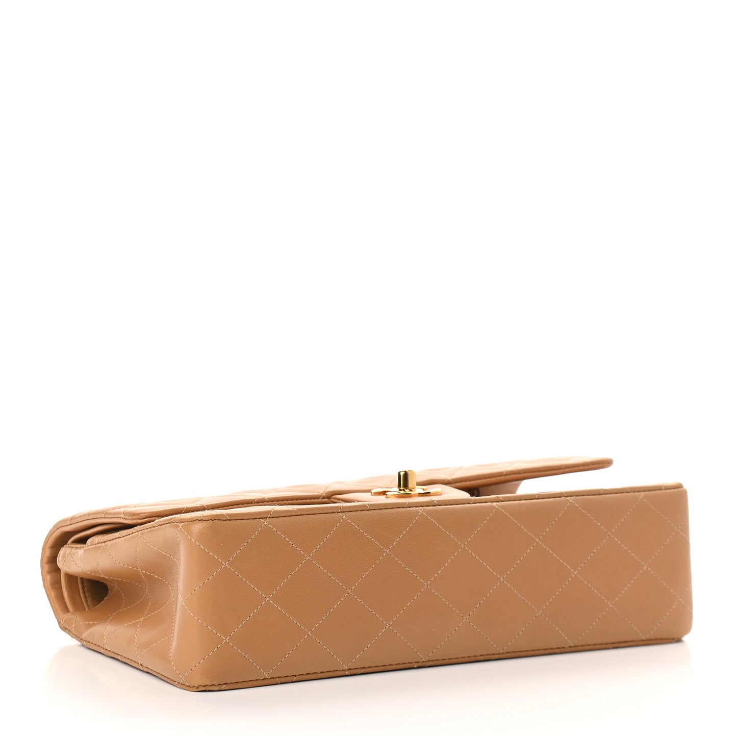 Lambskin Quilted Medium Double Flap Beige